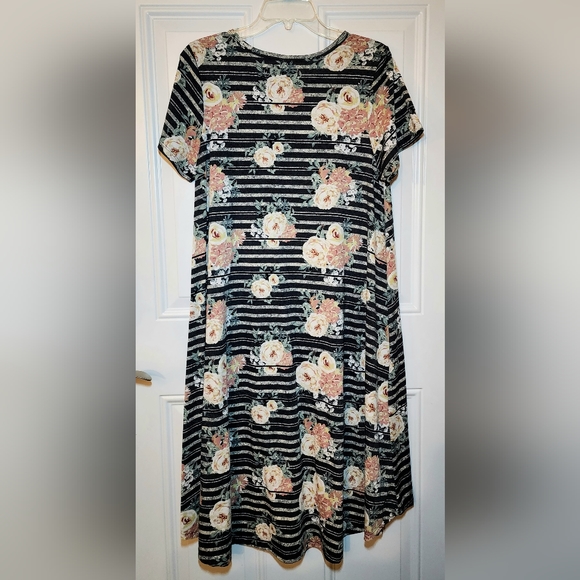 Lularoe Carly Dress • Stripes and Flowers - Picture 2 of 6